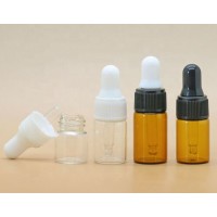 1ml amber glass dropper bottle samples vial with black dropper for essential oil packaging empty bottles