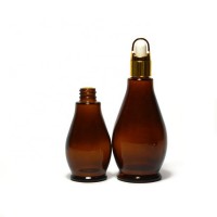 Amber 5ml 10ml 20ml 30ml 50ml 100ml Single Gourd Shape Glass Dropper Bottle With Aluminum Lids Dropper